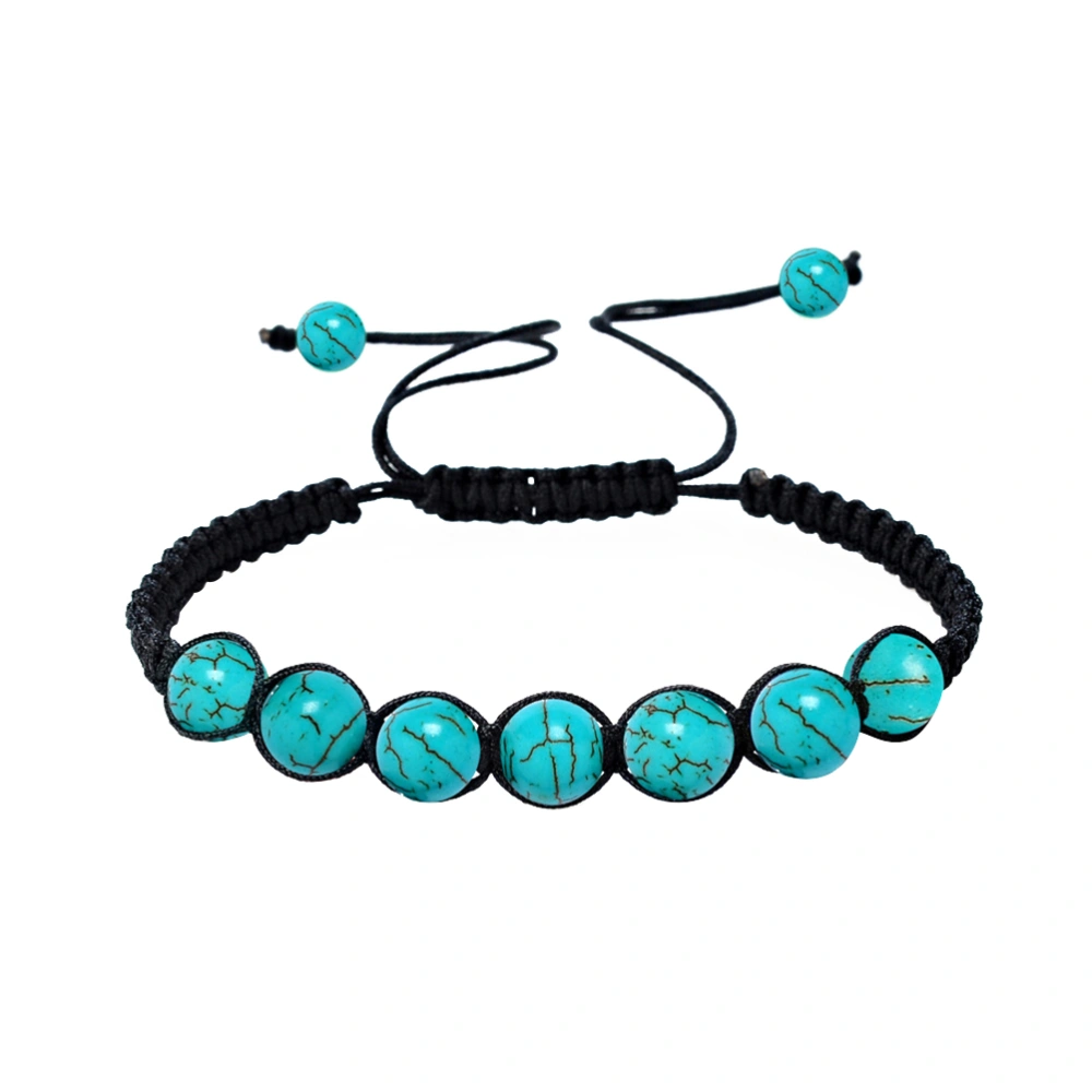 Women Men Beaded Bracelets Natural Stone Round Braided Rope Energy Bracelets (Blue Turquoise)