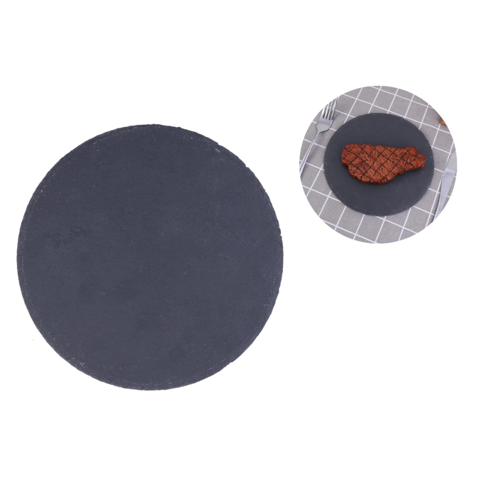 20CM Round Natural Slate Plate Solid Stone Plate Cake Sushi Barbecue Plate Cheese Pizza Fruit Tray (Black)