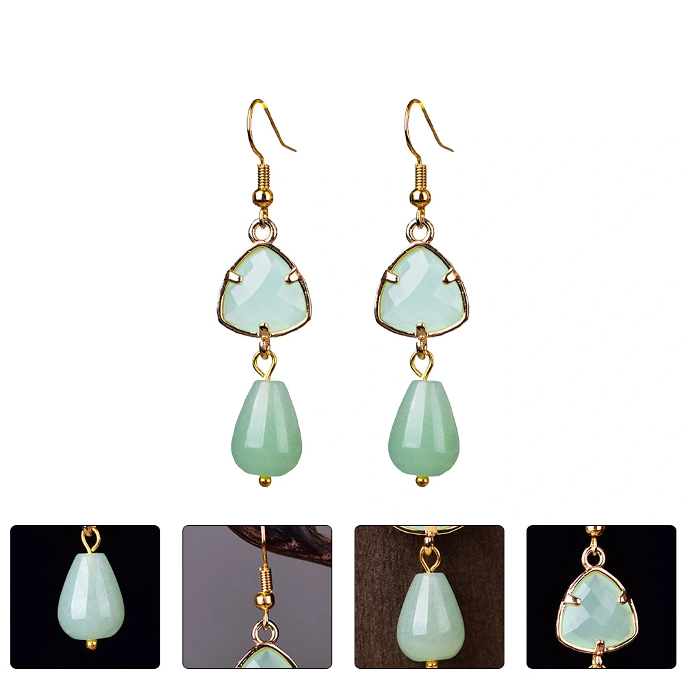 1 Pair of National Style Earring Chic Ear Pendant Retro Ear Decor (Light Green)