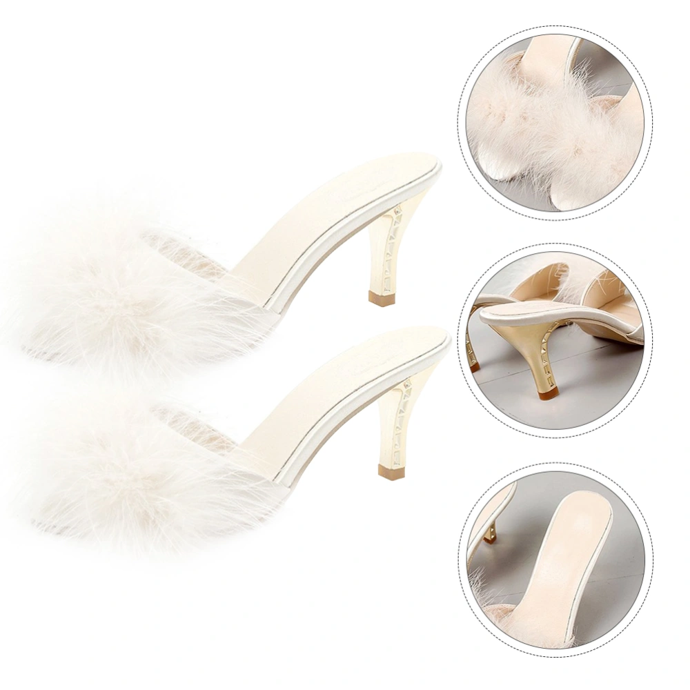 1 Pair of Exquisite Summer Slippers Female Slippers (White Beige, Size 36)