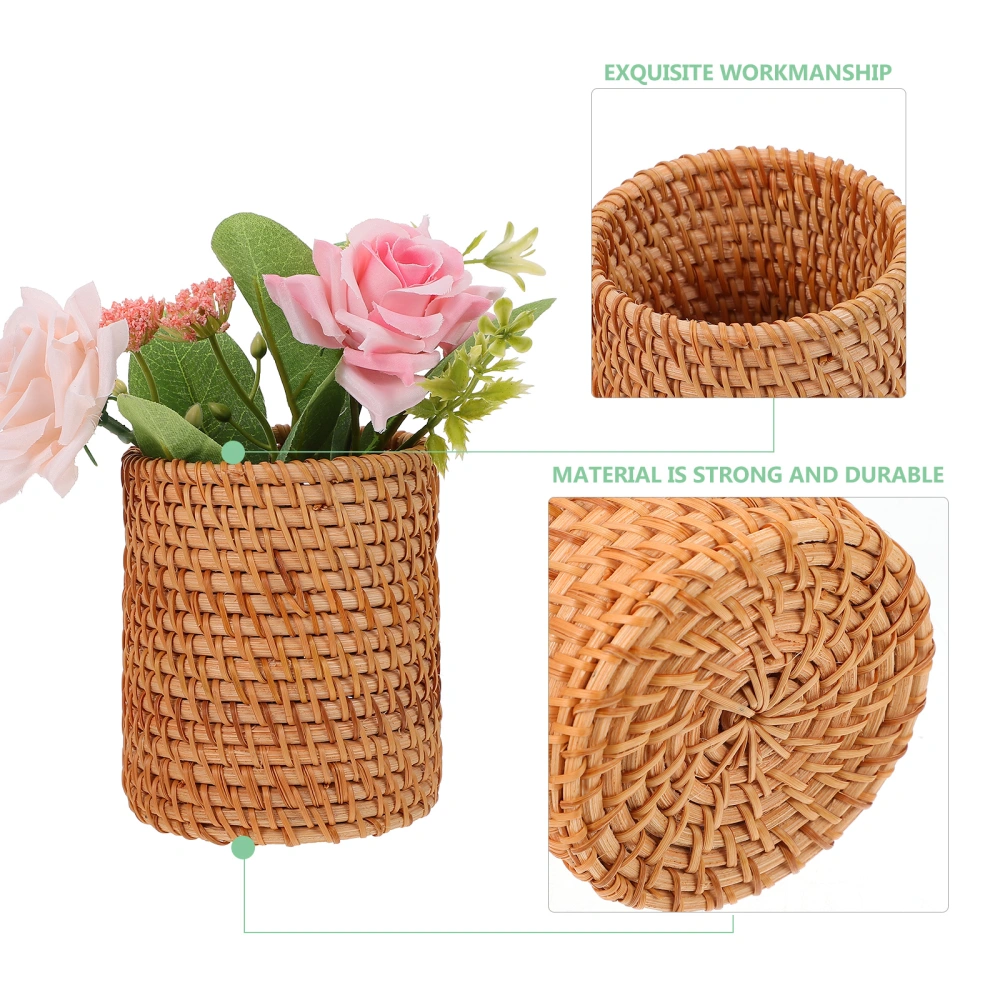 1pc Pen Holder Pen Organizer Sundries Storage Basket Woven Pen Holder Woven Vase