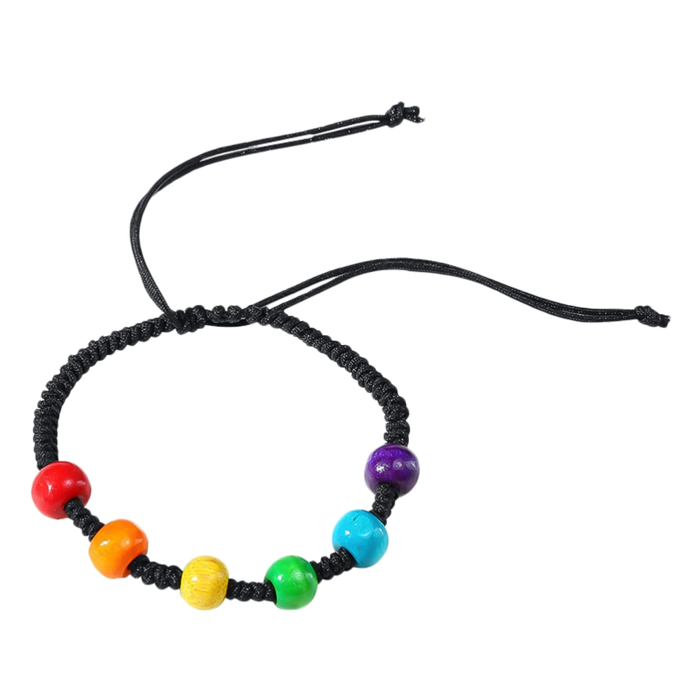 Handmade Knitted Bracelet Rainbow Color Beads Wristband Adjustable Hand Strap Black