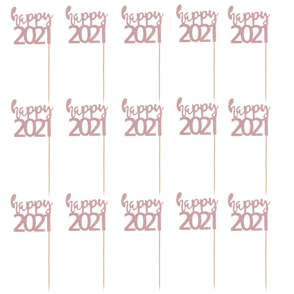 24pcs Happy 2021 Cake Decorations Cake Glitter Toppers New Year Decorations