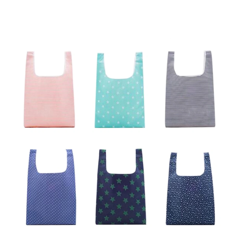 6 Pcs Creative Printing Foldable Green Shopping Bag Tote Folding Pouch Handbags Convenient Large-capacity Storage Bag