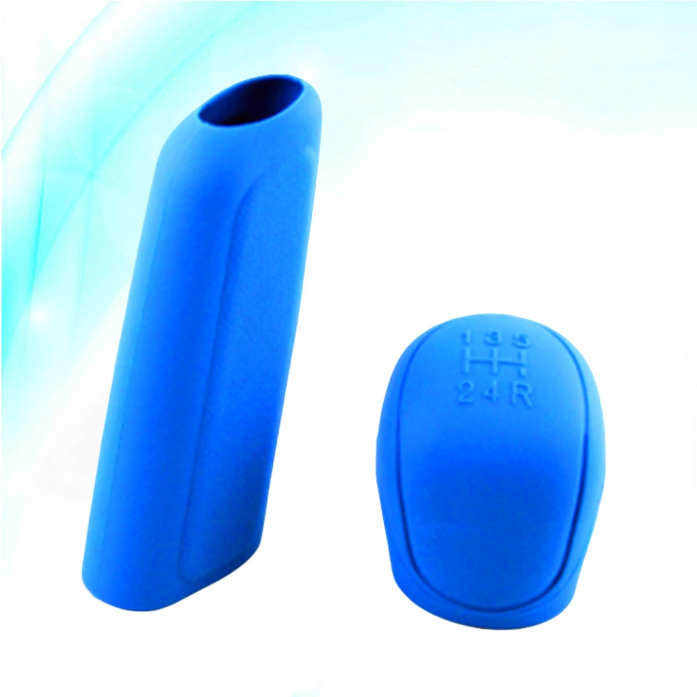 2 Sets Car Silicone Gear Head Hand Brake Cover Car Pendant Gear Cover(Blue)