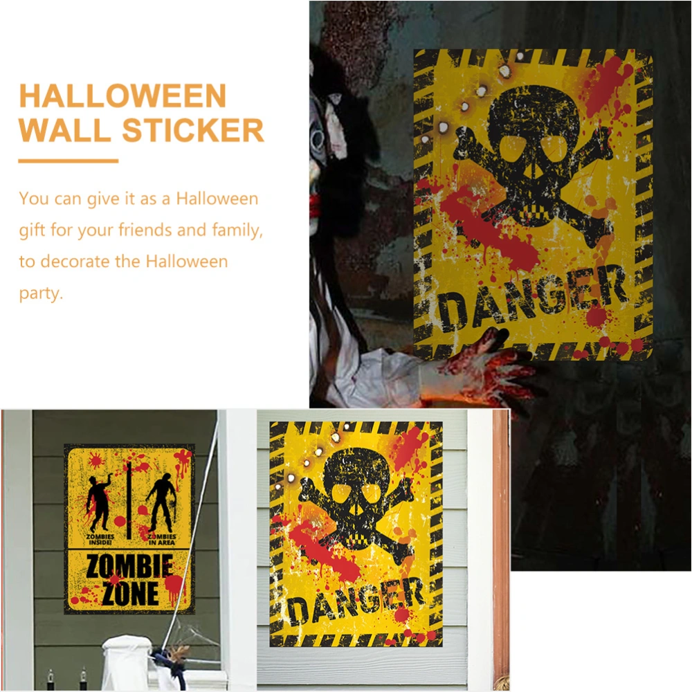 2Pcs Halloween Danger Warning Sign Sticker Creepy Zombie Zone Sign Door Sticker