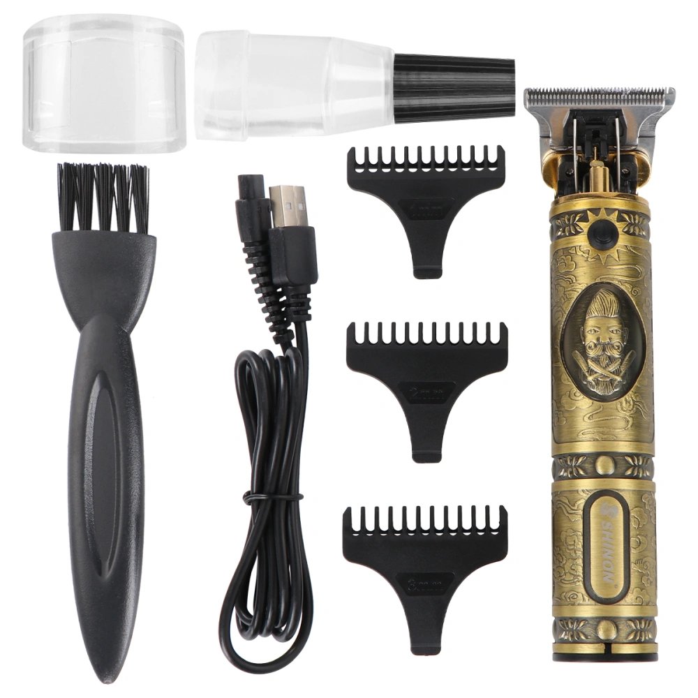 1 Set Buddha Head Retro Oil Head Scissors Electric Hair Clipper Carving Electric Hair Clipper USB Charging Razor Hair Salon (Golden)