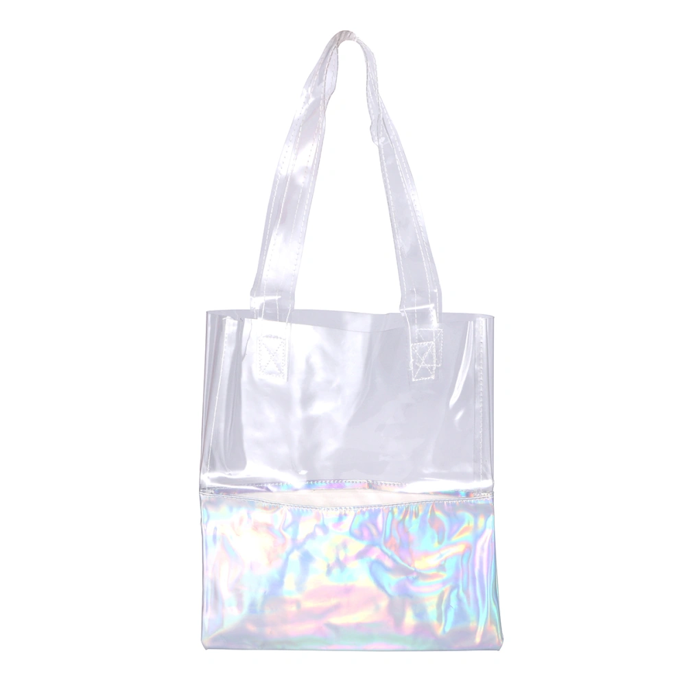 Women Chic Hologram Transparent Clear Shoulder Bag Handbag Tote Bag (Silver)