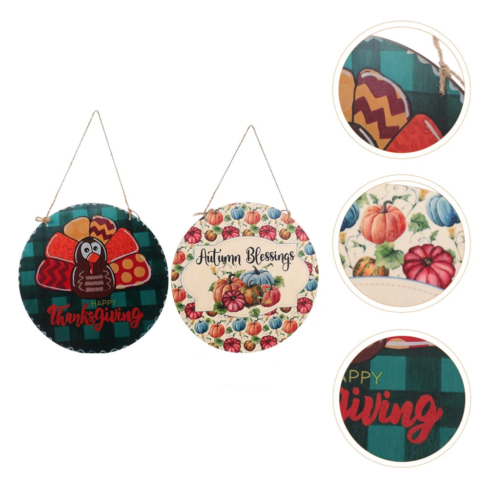 2Pcs Cartoon Wooden Board Pendant Door Hanging Decor Thanksgiving Door Signs