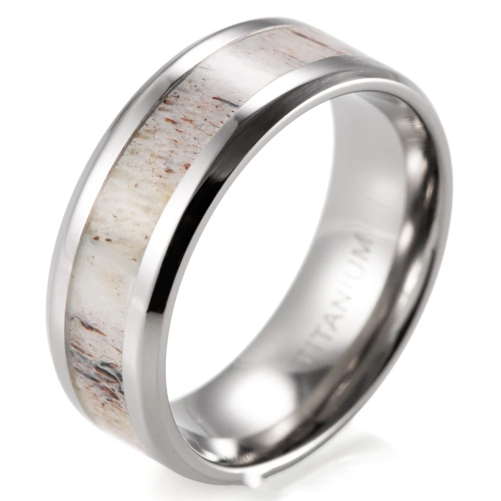 Geometric Inlaid Native Antlers Titanium Steel Ring