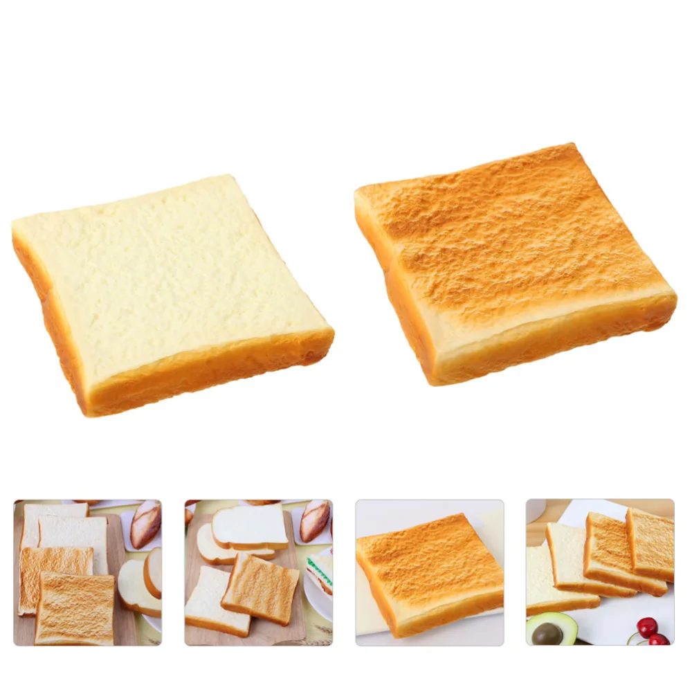 2 Pcs Simulated Bread Adornments Toast Model Ornaments Creative Bread Model Decor