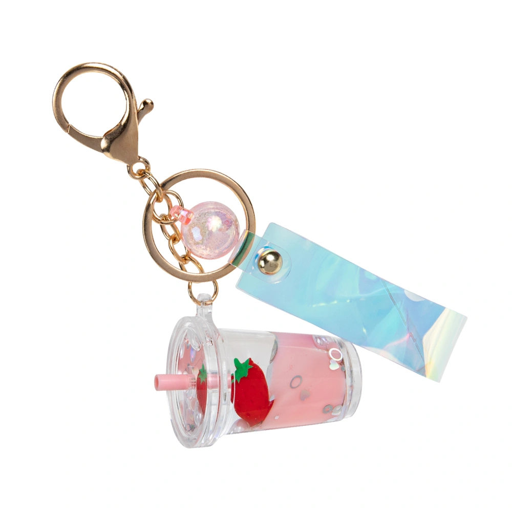 Creative Fruit Strawberry Milk Tea Key Chain Quicksand Bag Pendant Ornament