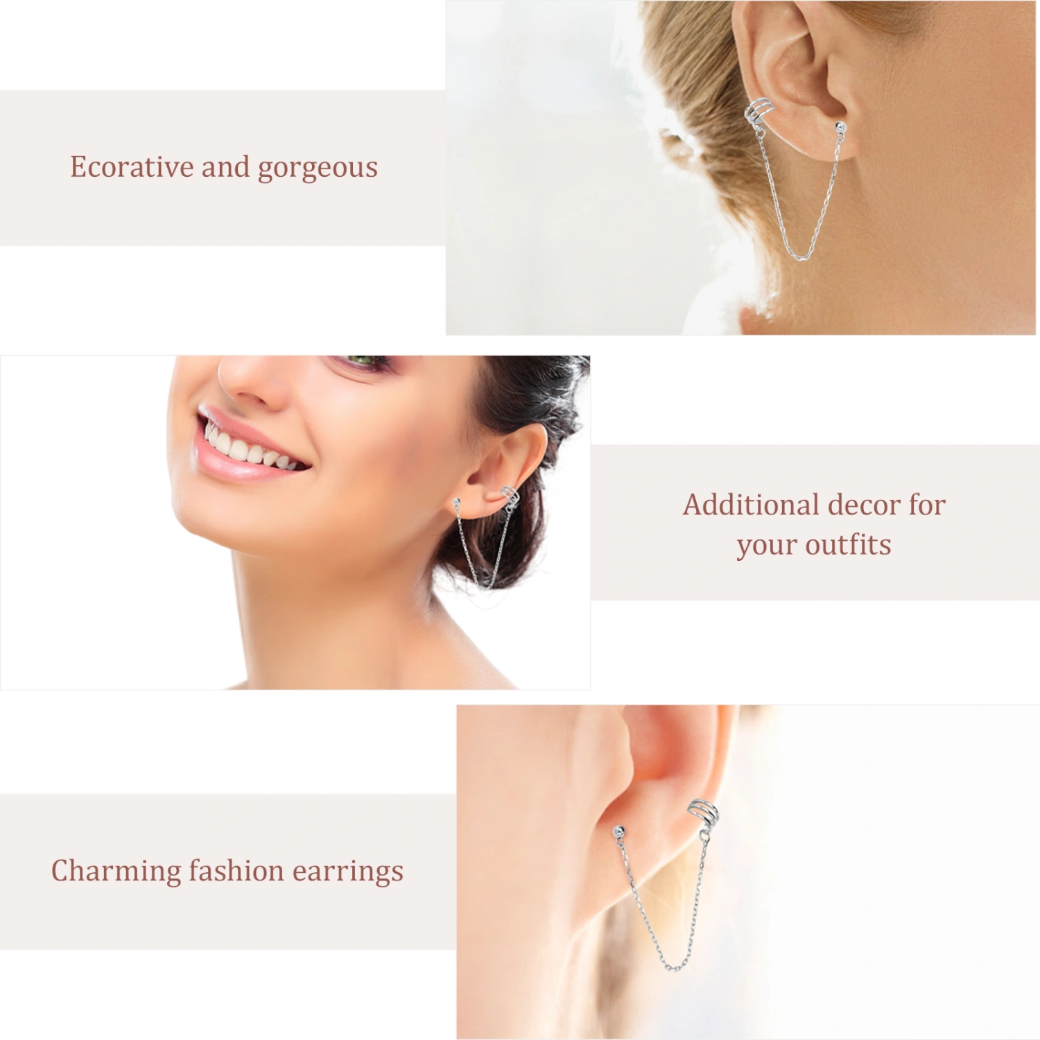 1 Pair Dangle Chain Ear Cuffs Earring Jewelry Clothing Accessory for Women Girls