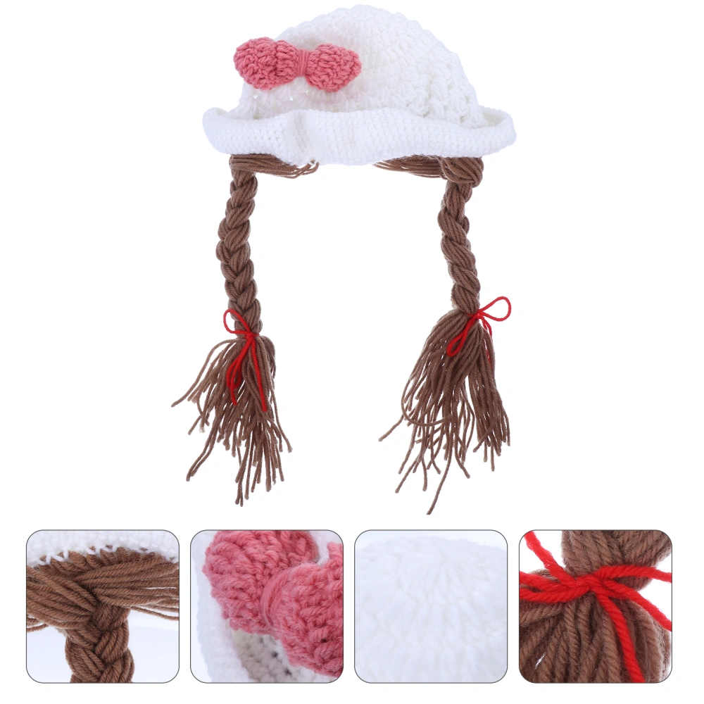 1pc Handmade Wool Hat Braided Hat Lovely Hat Creative Bowknot Hat for Baby Girl