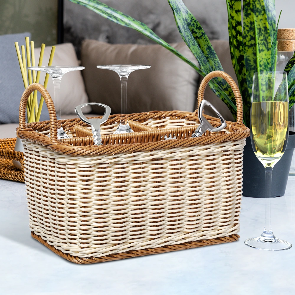 Hemoton 1pc Rattan-like Storage Basket Hand Woven Basket Organizer Kitchen Utensil Holder Picnic Basket