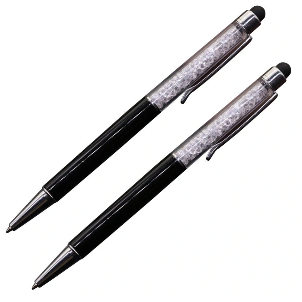 2pcs Stylus Pens 2-in-1 Multi Function Stylish Bling Slim Crystal Diamond Stylus and Ink Ballpoint Pens for All Capacitive Touch Screen Device (Black)