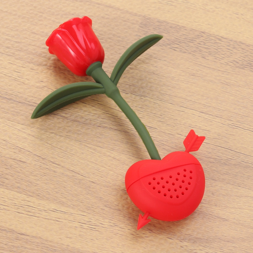 Silicone Rose Flower Tea Filter Reuseable Tea Bag Strainer Loose Leaf Tea Infuser Home Kitchen Gadget (Red)