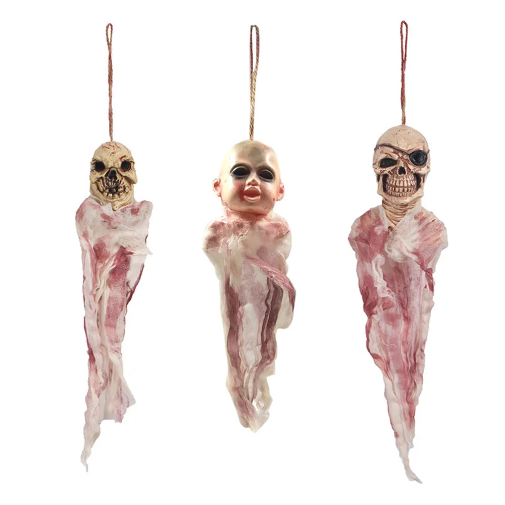 3pcs Skull Head Adornment Hanging Ghost Ornament for Halloween Haunted House