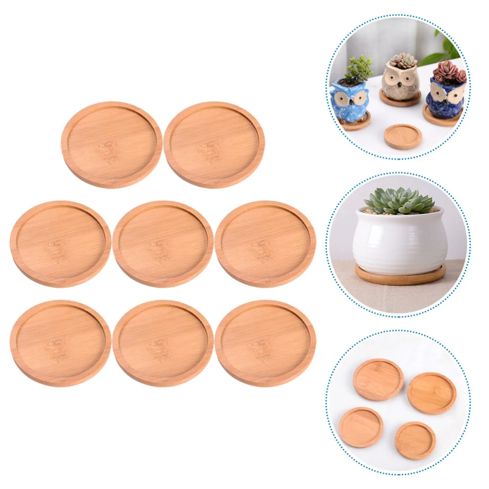 8pcs Flower Pot Trays Plant Pot Saucers Bamboo Flower Pot Plant Saucers for Indoor Outdoor