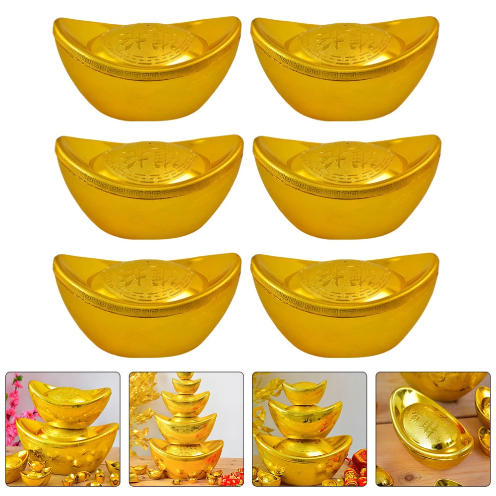 6pcs Simulated Gold Ingot Decor Gold Ingot Toy Plastic Desktop Ornament(Golden)