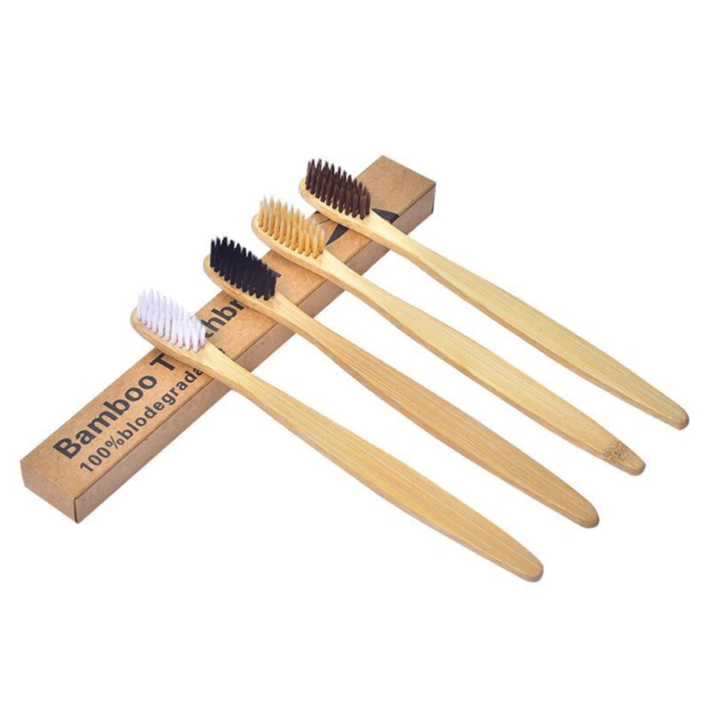 4pcs Bamboo Charcoal Toothbrush Low-carbon Eco Woodiness Tooth Brush Disposable Toothbrush (white)