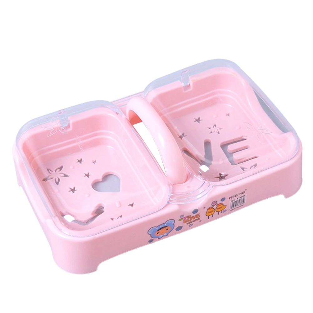 Soap Box Double-grid Soap Dish with Lid Portable Soap Holder with Drain Soap Case Container for Bathroom Kitchen (Pink)