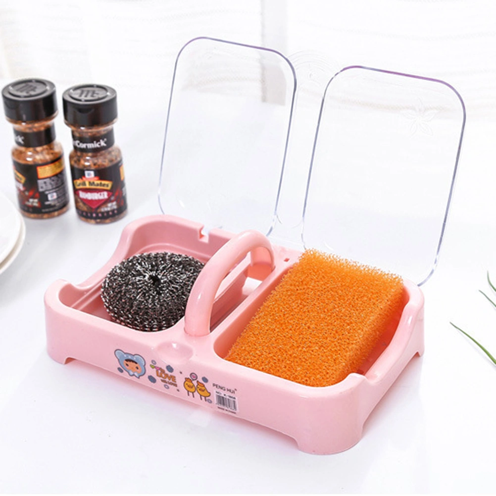 Soap Box Double-grid Soap Dish with Lid Portable Soap Holder with Drain Soap Case Container for Bathroom Kitchen (Pink)