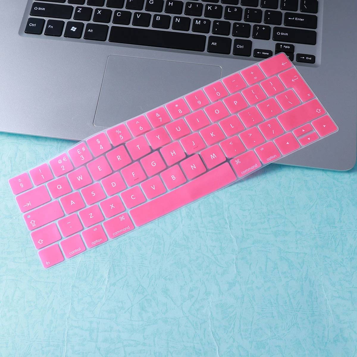 Keyboard Cover Foreign Language Protection Keyboard Membrane Rainbow Keyboard Cover for Apple Pro 13/15 Touch Bar (European Version of English)(Pink)
