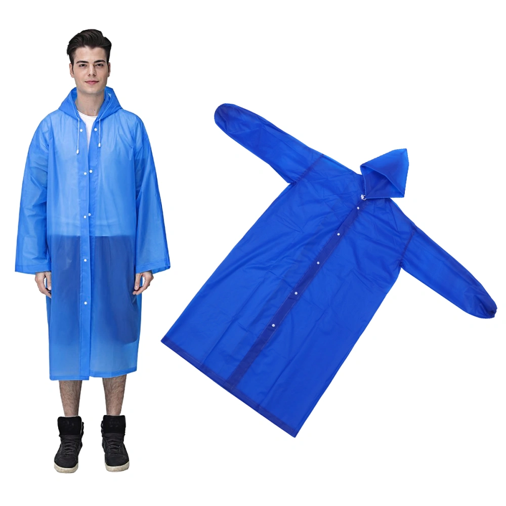 Reusable Raincoat Matte EVA Rain Poncho Outdoor Waterproof Raincoat Outdoor Rainwear for Adults (with Elastic Cuff, Blue)