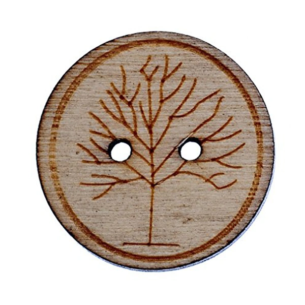 50pcs Natural Color Round Shape 2 Holes Wooden Buttons Life Tree Printed