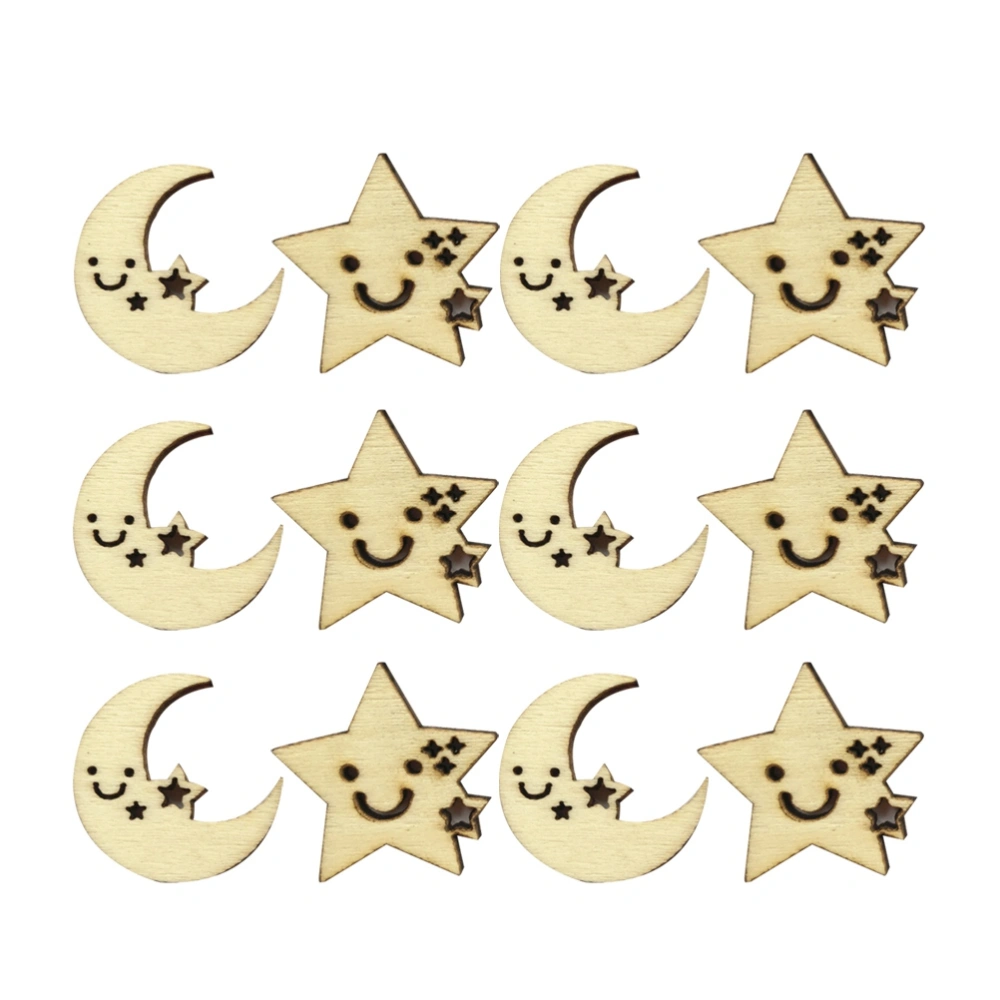 50PCS Children Handmade Materials Wooden Artware Cartoon Star Moon Shape Creative style for Craft Decor (26mm, Mixed Shape)