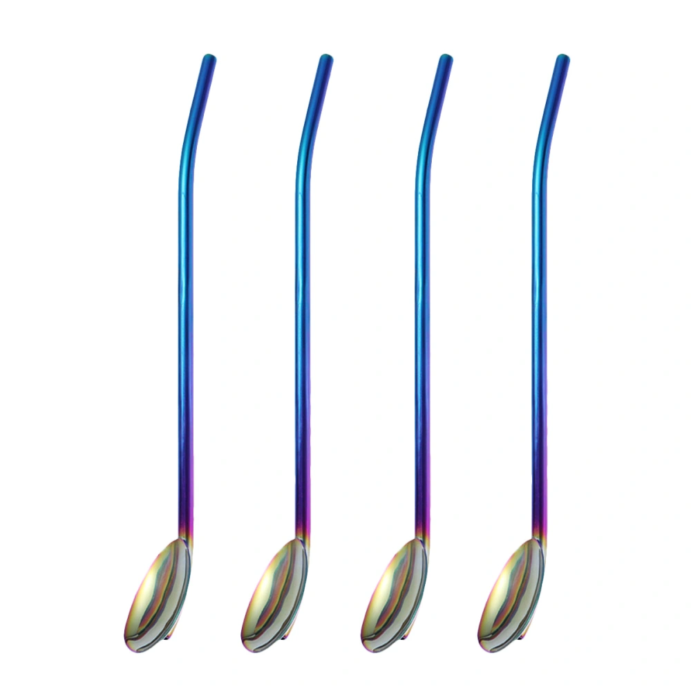 4pcs Creative Mixing Spoon Durable Stainless Steel Straws Spoon Multifunctional Filter Stir Spoon for Drinking