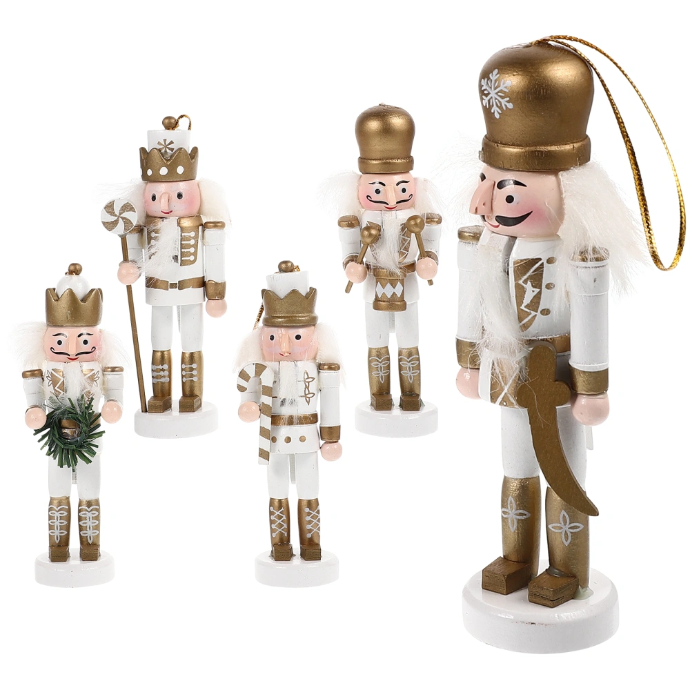 5pcs Christmas Hanging Nutcracker Wooden Nutcracker Ornament Xmas Tabletop Nutcracker