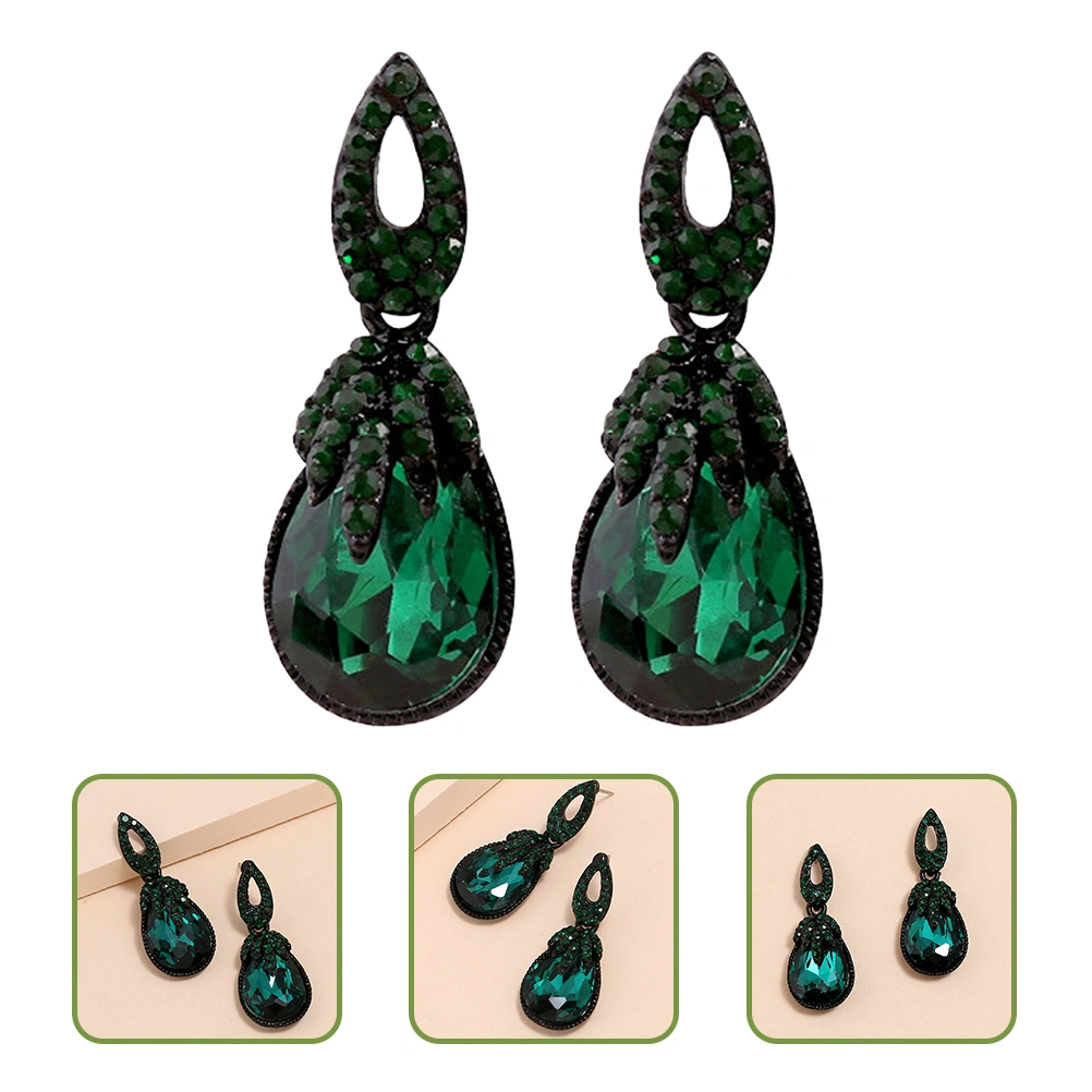 1 Pair Vintage Rhinestone Earrings Dangle Water Drop Earrings Green Earrings Jewelry