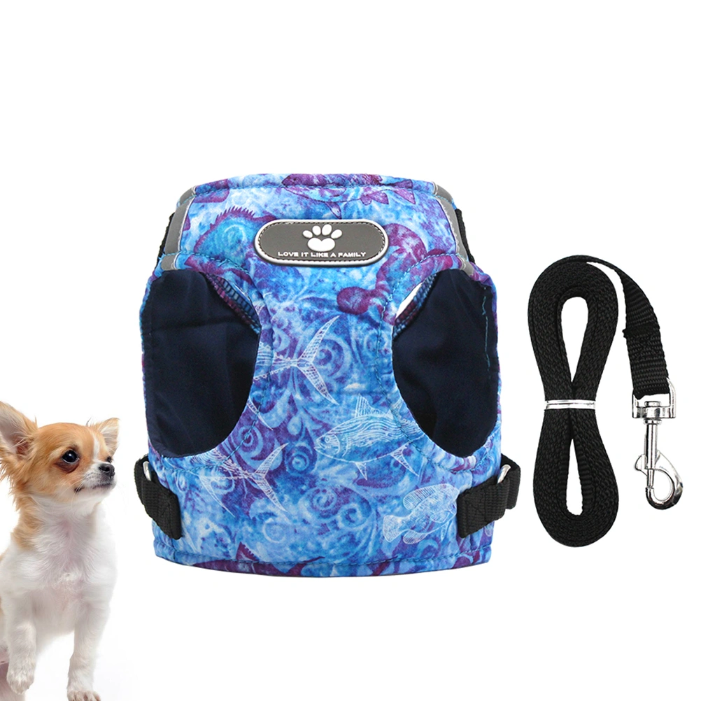 Dog Vest and Leash Set Pet Harnesses Breathable Pet Pulling Strap Reflective Leash Outdoor Chest Costume Accessories (Blue, Size XS)