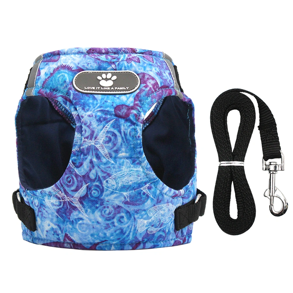 Dog Vest and Leash Set Pet Harnesses Breathable Pet Pulling Strap Reflective Leash Outdoor Chest Costume Accessories (Blue, Size XS)