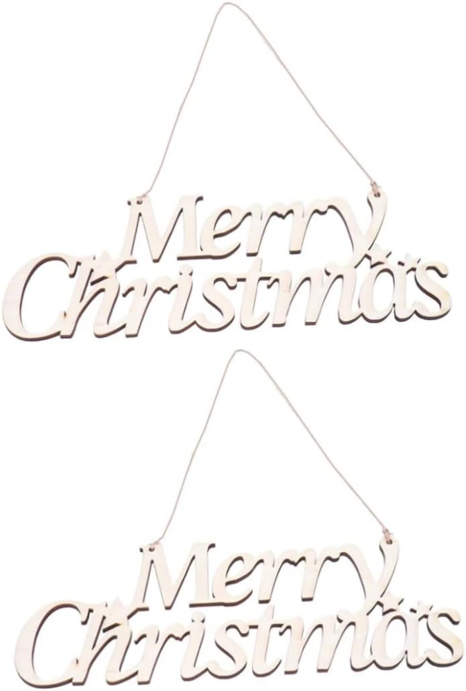 2Pcs Wooden Door Sign Christmas Party Favors Hanging Wooden Sign Christmas Wood Letter Decor