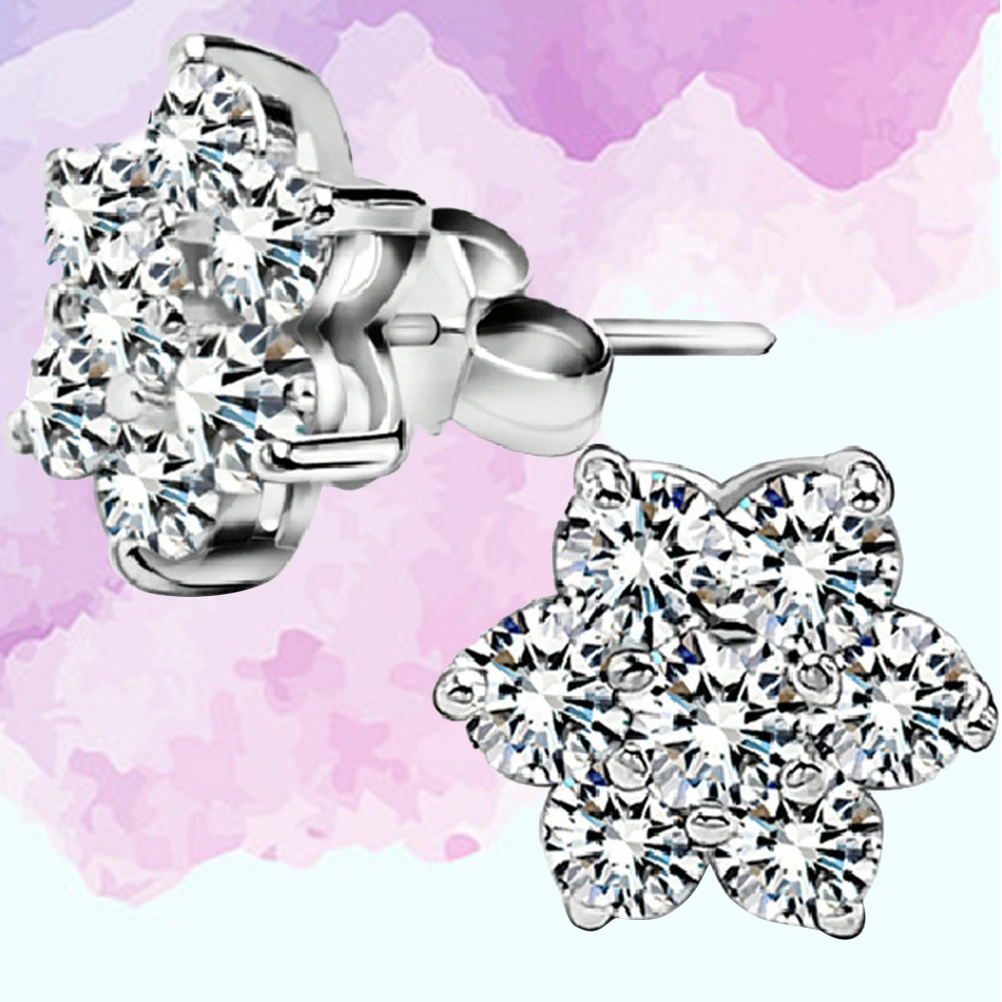 Crystal Snowflake Ear Stud Earrings 925 Sterling Silver Earrings Women Jewelry Accessories