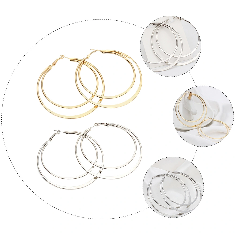 2 Pairs of Geometric Circles Earring Double Layer Ear Ring Exaggerated Earring