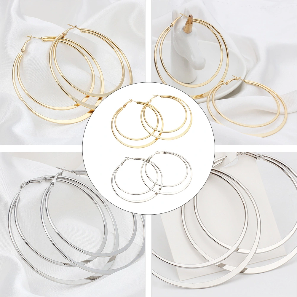 2 Pairs of Geometric Circles Earring Double Layer Ear Ring Exaggerated Earring