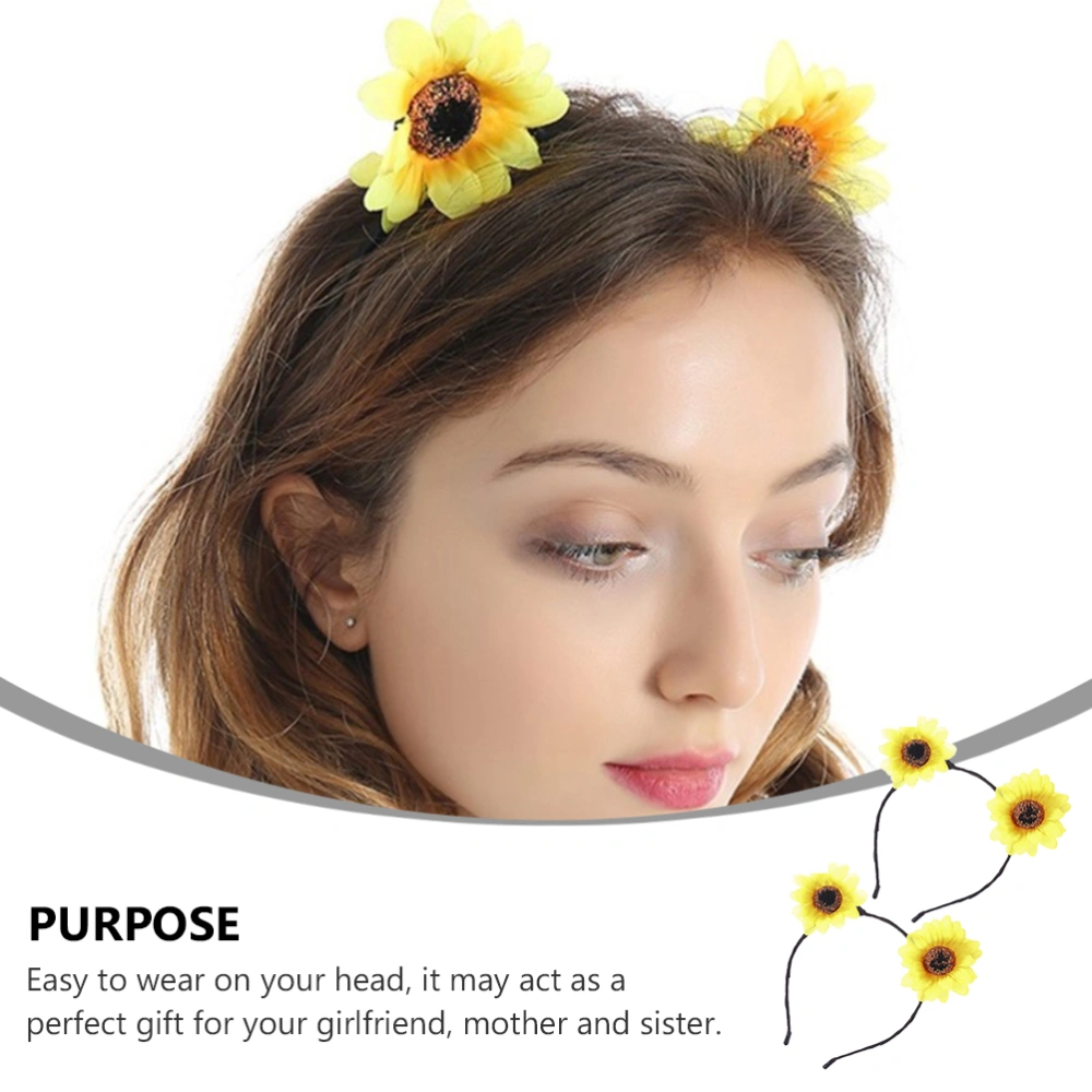 2PCS Summer Sunflower Flower Headband Simulation Cloth Art Flower Hair