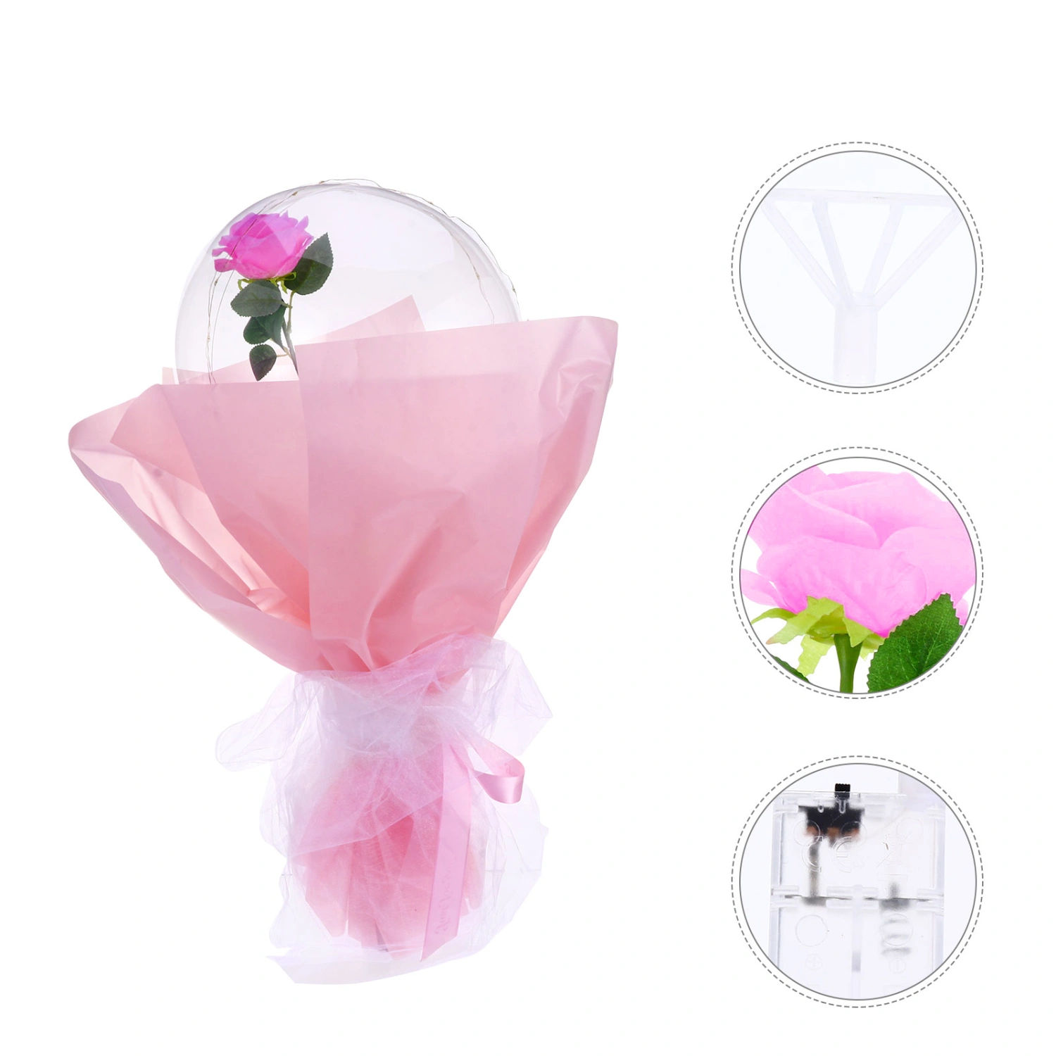 Valentine's Day Gift Luminous Rose Flower Balloon with Lights Dome Desktop Decor