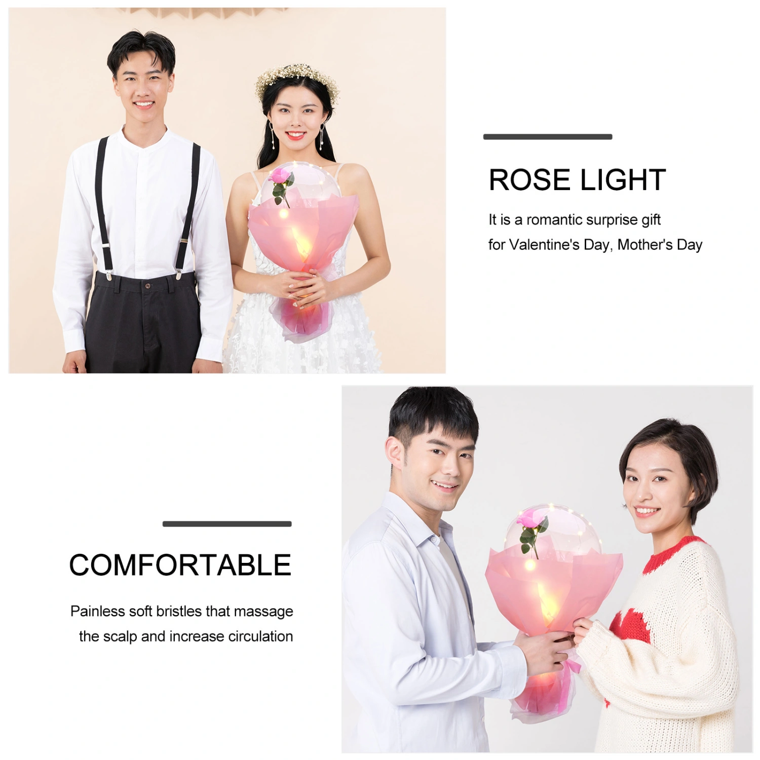 Valentine's Day Gift Luminous Rose Flower Balloon with Lights Dome Desktop Decor