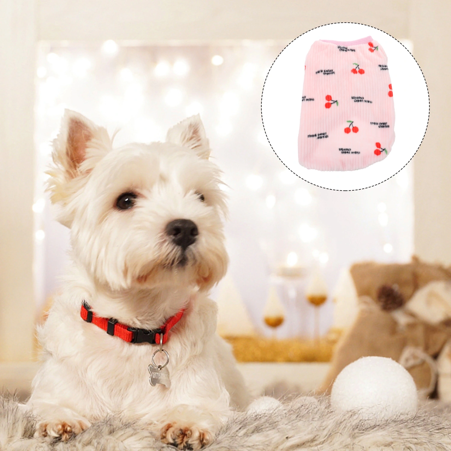 1Pc Stylish Cherry Pattern Dog Vest Cozy Warm Puppy Pet Pullover Winter Clothes