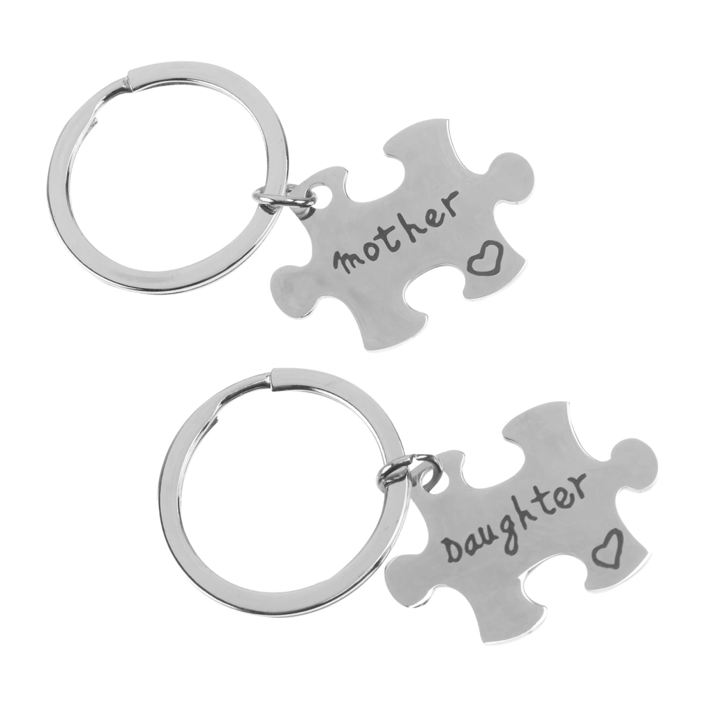 2Pcs Puzzle Design Key Chain Creative Key Pendant Chic Mother's Day Gift