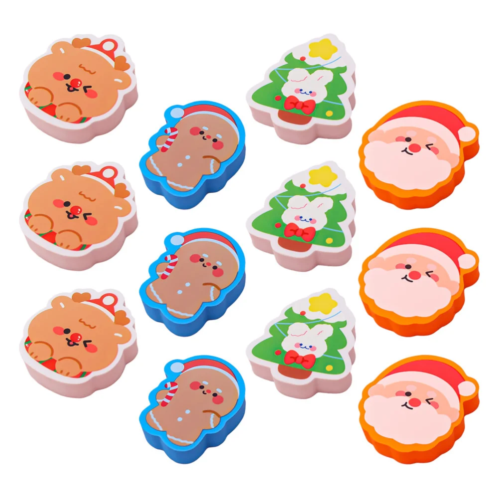 12Pcs Christmas Lovely Rubber Eraser Set School Erasers Supplies Kids Gifts