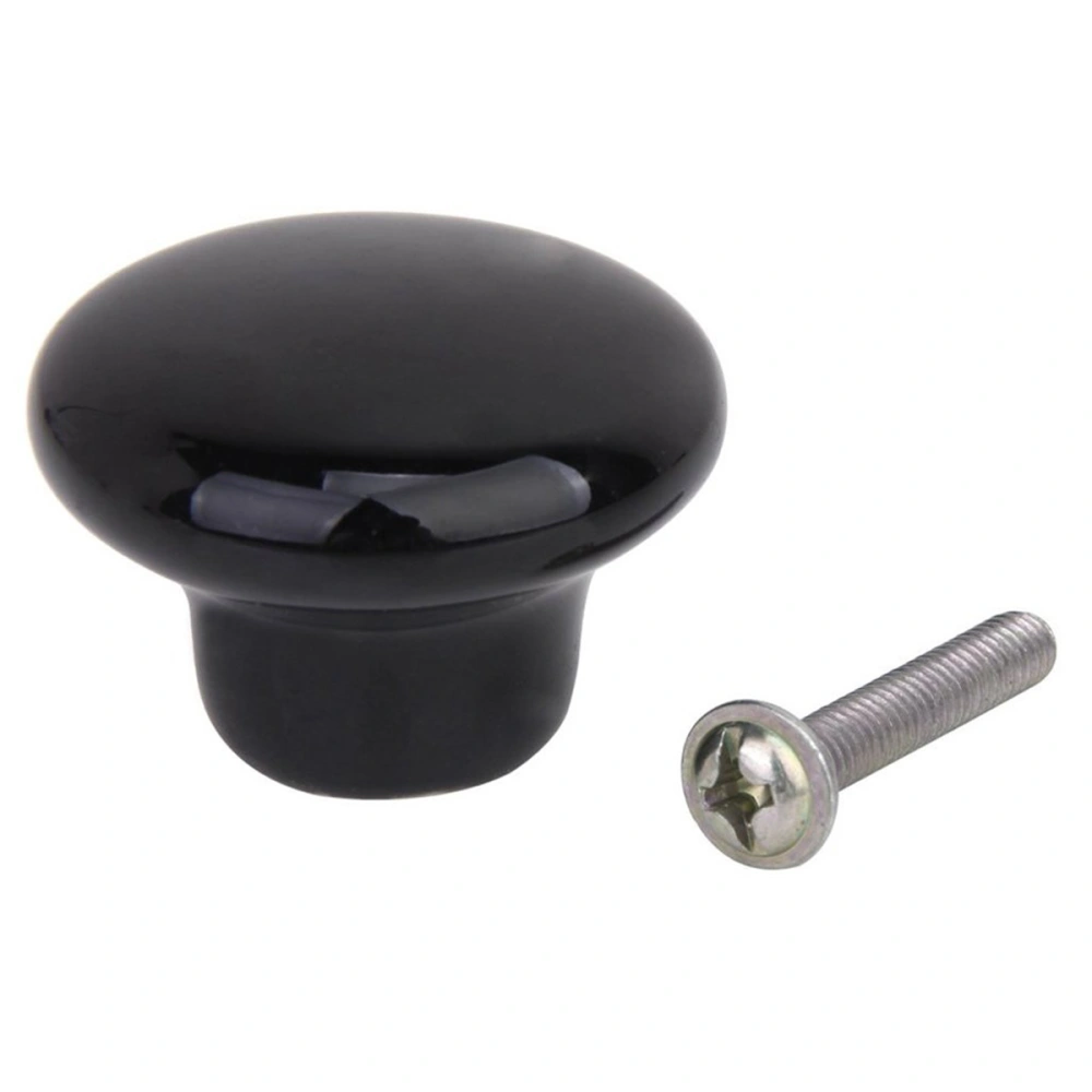 5pcs Durable Round Ceramic Kitchen Cupboard Cabinet Drawer Door Knobs Pull Handles - Size S (Black)