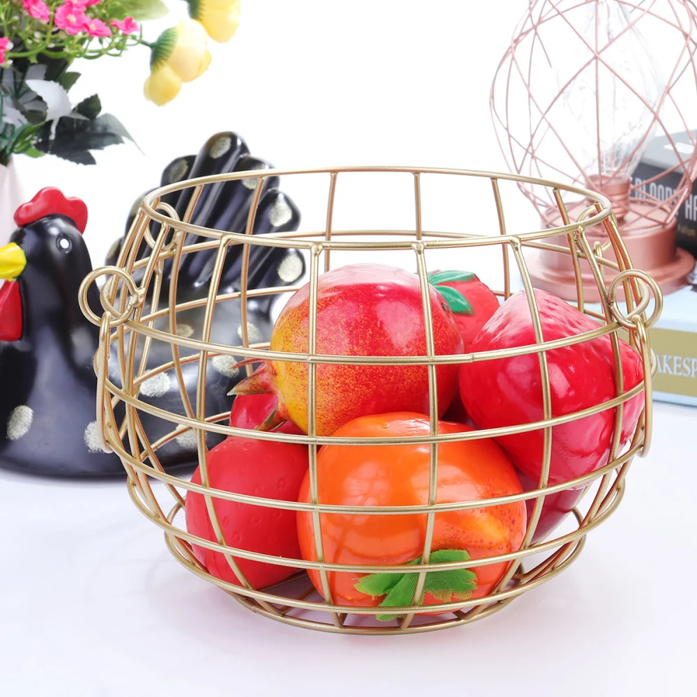 Creative Iron Art Eggs Storage Basket Chicken Shape Egg Holder Household Fruit Container (Round Dot)