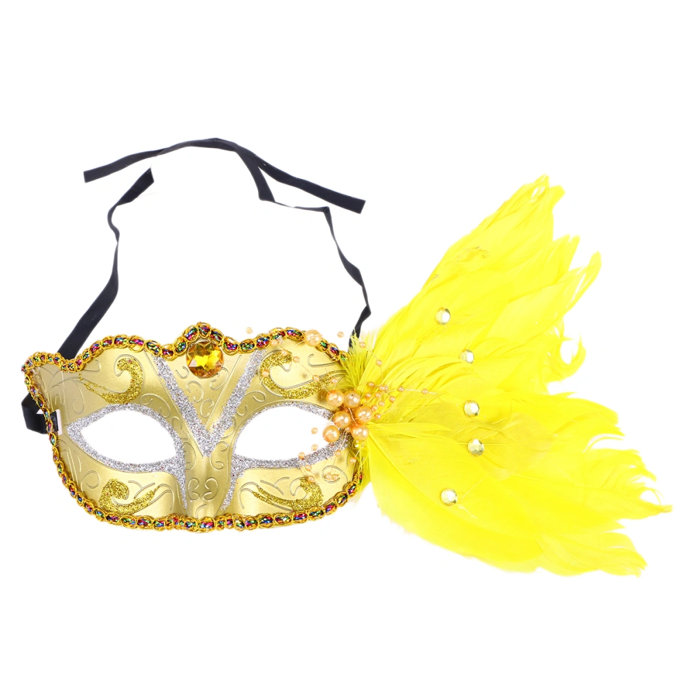 Fancy  Pearl Rhinestone Mask Half Face Mask Cosplay Costume Accessory Photo Prop for Adults Kid Halloween Carnival Masquerade (Yellow)