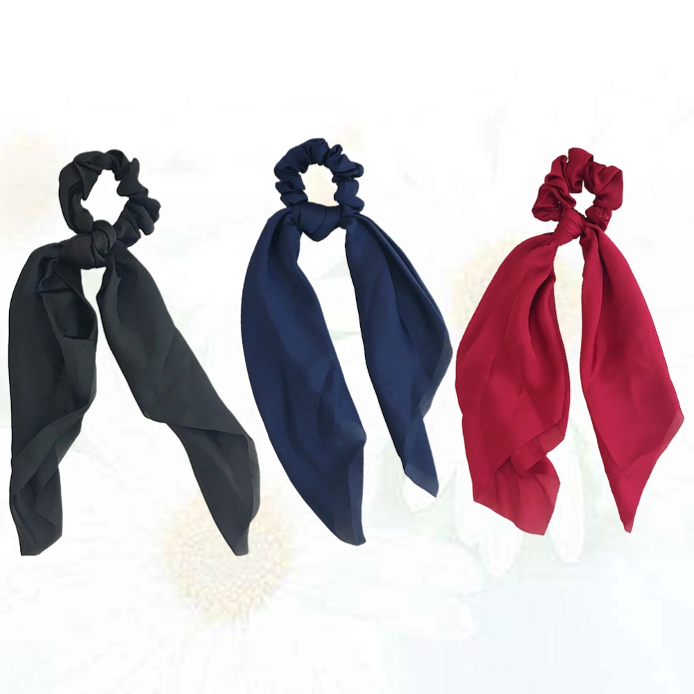 3pcs Solid Color Hair Ties Elastic Hair Ring Bowknot Ponytail Holders Hair Rope for Women Girls(Navy Blue, Red, Black, 1pc For Each Color)